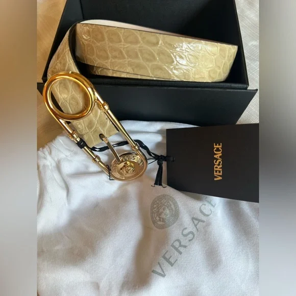 VERSACE SAFETY PIN LEATHER BELT 3 CM - Belts